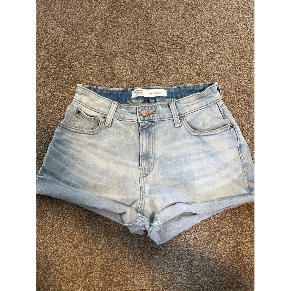 Levi Strauss Signature High Rise Denim Shorts Light Wash Cuffed Women's Size 26
